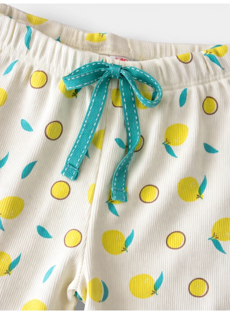 فكتور اند جين Girls’ Pajama Set – “Hello Summer” Frill Sleeve Top & Lemon Print Pants